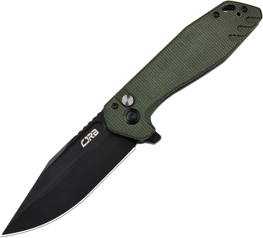 CJRB Cutlery Riff Button Lock Knife Green Micarta (3.5" Black)