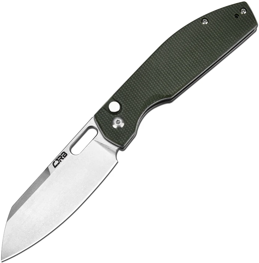 CJRB Cutlery Ekko Button Lock Knife Dark Green Micarta (3.3" Stonewash)