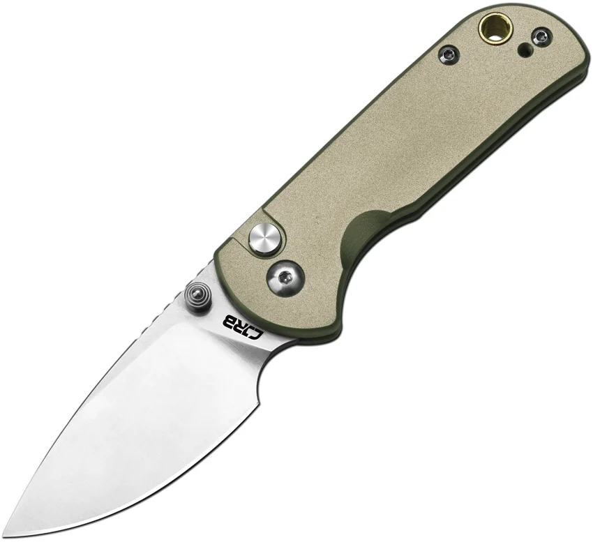CJRB Cutlery Mica Button Lock Knife Green Aluminum (2.4" Satin AR-RPM9)