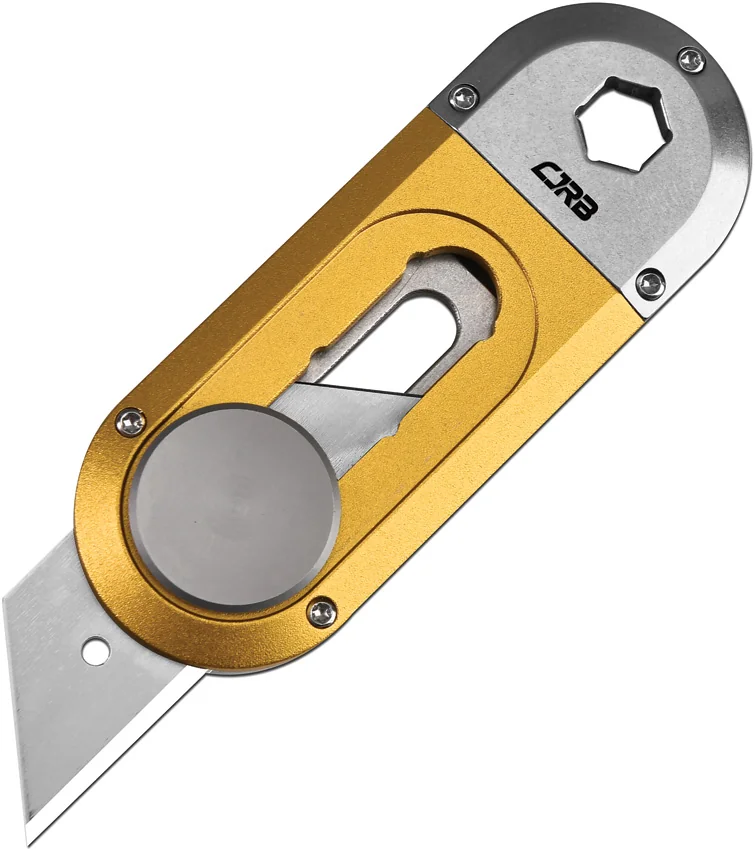 CJRB Breeze Manual Utility OTF Knife Gray Steel/Yellow Aluminum (0.8" Satin)