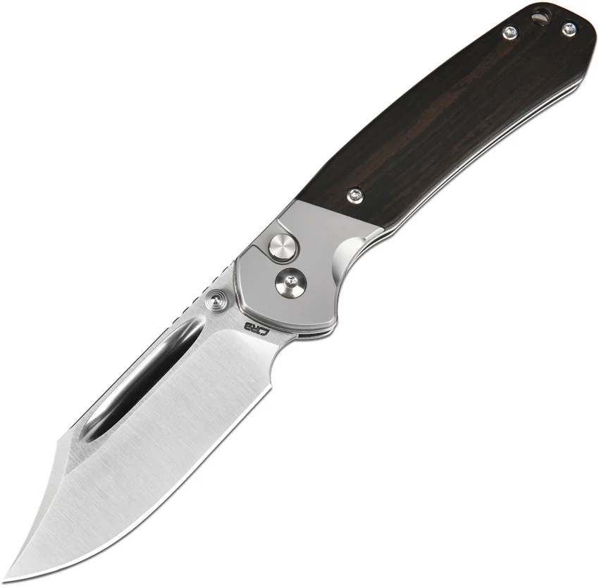 CJRB Cutlery Pyrite Bowie Button Lock Knife Ebony Wood (3.1" Polish)