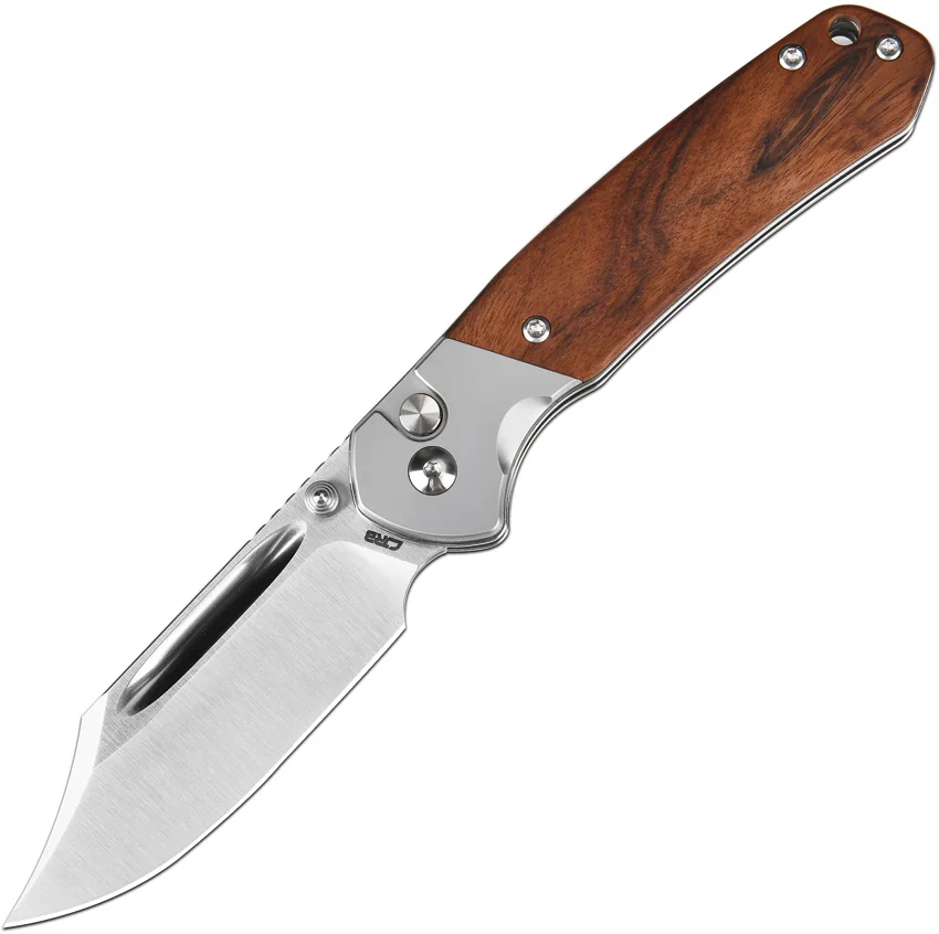 CJRB Cutlery Pyrite Bowie Button Lock Knife Rosewood (3.1" Polish)