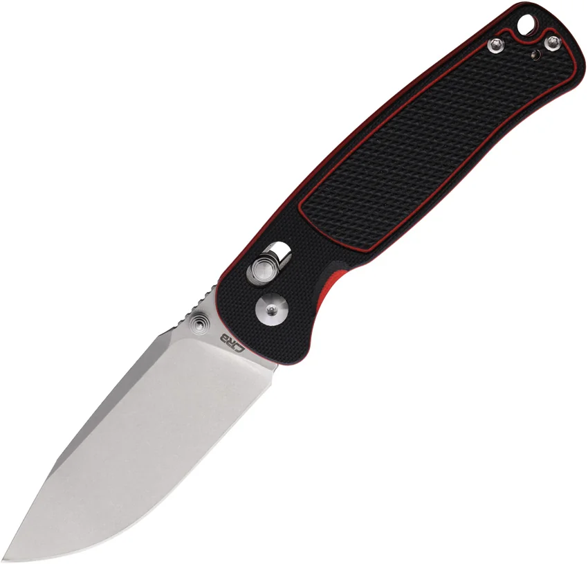 CJRB Shale Drop Point Crossbar Lock Knife Black/Red G-10 (3.2" Stonewash)