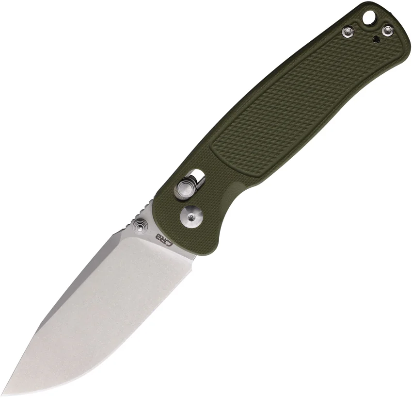 CJRB Shale Drop Point Crossbar Lock Knife Green G-10 (3.2" Stonewash)