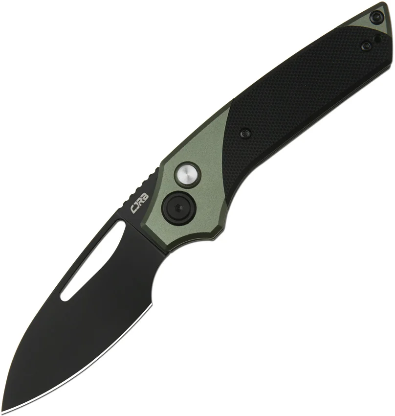 CJRB Version Button Lock Knife Green Aluminum + Black G-10 (2.6" Black PVD)