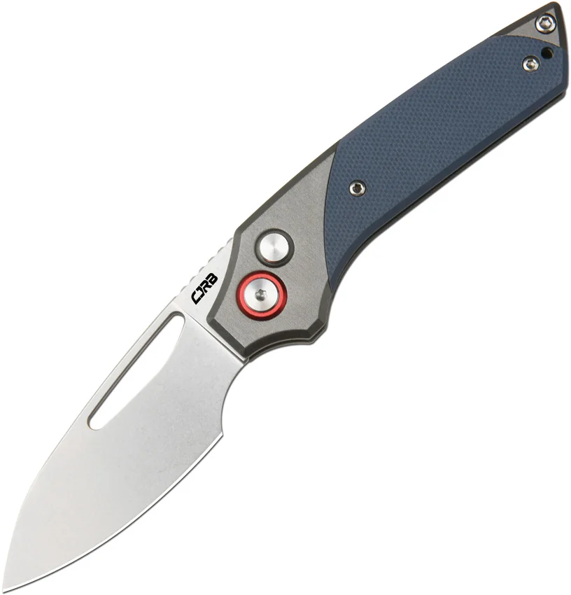 CJRB Version Button Lock Knife Gray Aluminum + Blue G-10 (2.6" Stonewash)