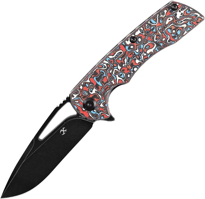 Kansept Knives Kim Ning Kryo Liner Lock Knife Blue/Red/White CF (3.6" Black SW)