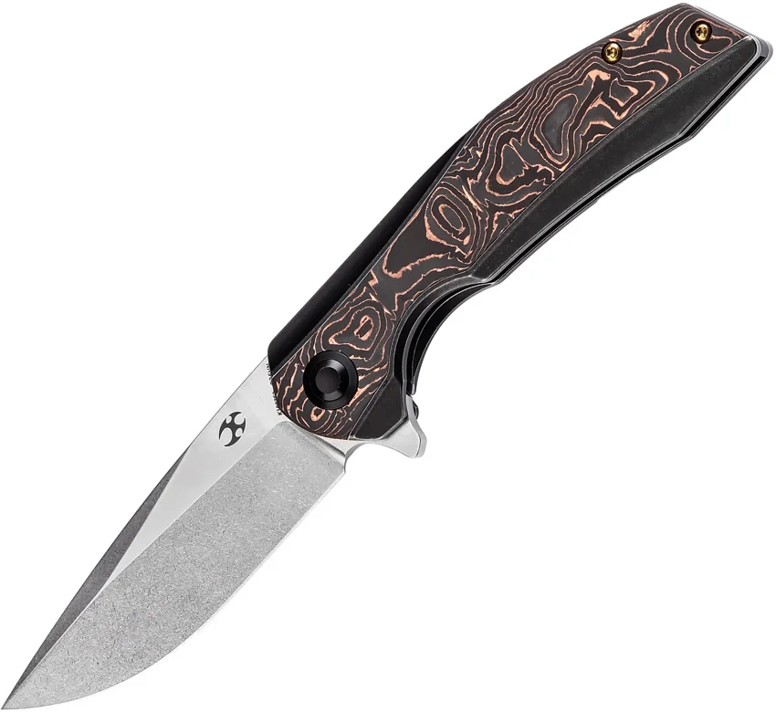 Kansept Knives Accipiter Frame Lock Knife Black Ti + Copper CF (3.5" SW)