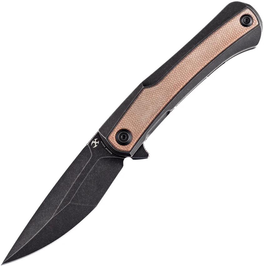 Kansept Knives  Kratos Frame Lock  Knife Ti/Brown Micarta (3.75" Black)