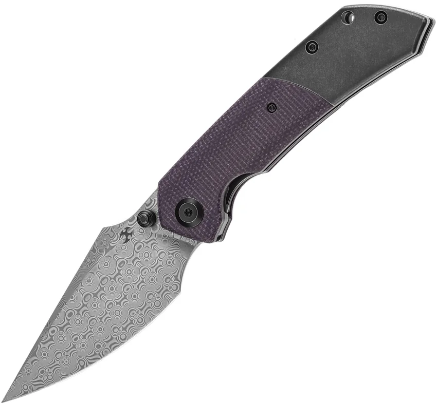 Kansept Fenrir Liner Lock Knife Purple Mic + BW Titanium (3.5" Damascus) K1034Z2