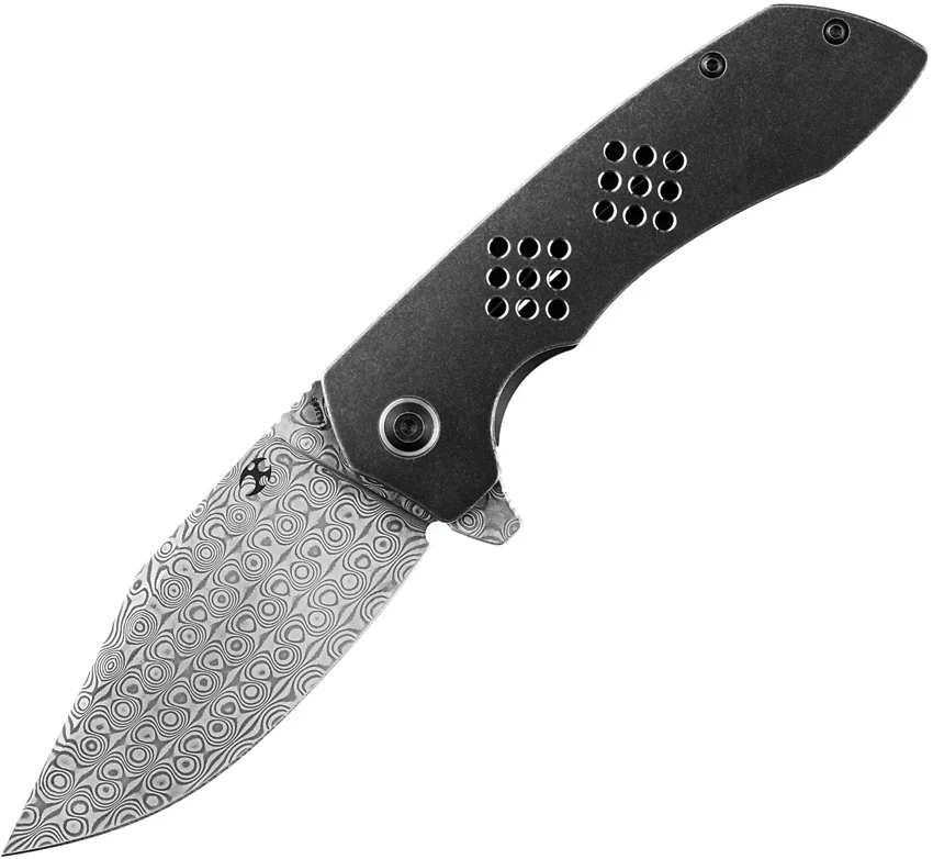 Kansept Entity Frame Lock Knife Stonewashed Titanium (3.5" Damascus) K1036B3