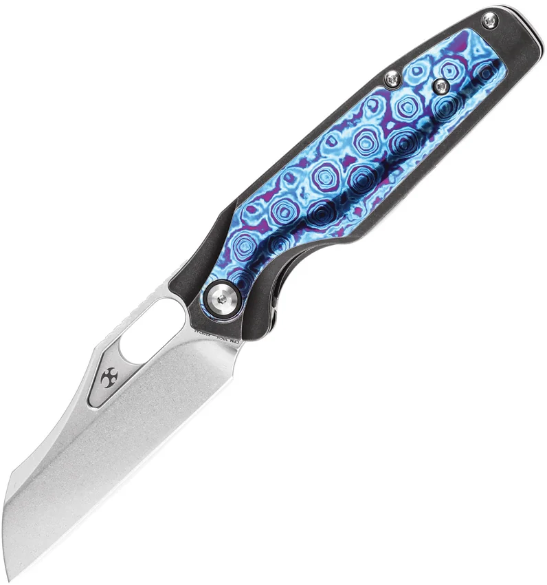 Kansept Tuckamore Frame Lock Knife BW Ti + Blue Timascus (3.54" SW) K1052A6
