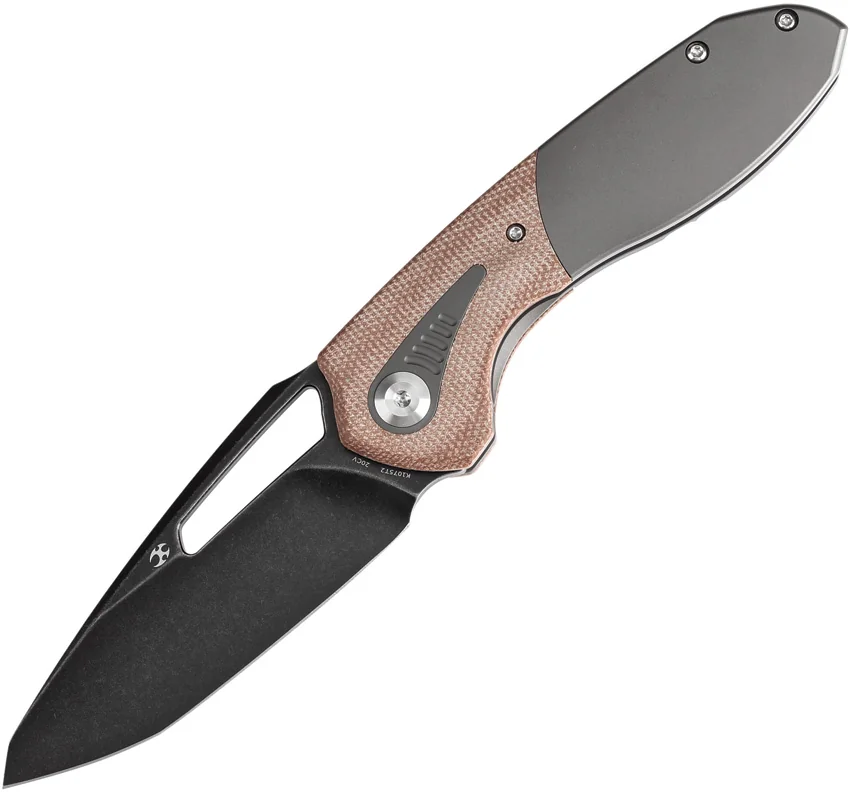 Kansept Thoth Frame Lock Knife Brown Micarta & Gray Titanium (3.5" Black SW)
