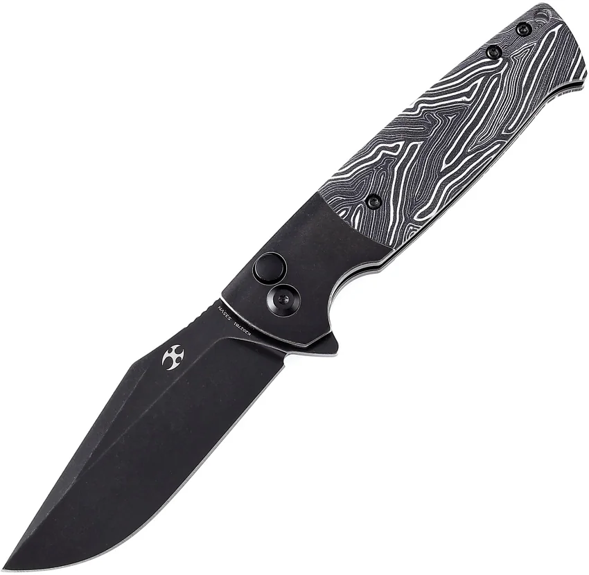 Kansept Shikari Button Lock Knife White/Black G-10/Ti (3.36" Black SW)