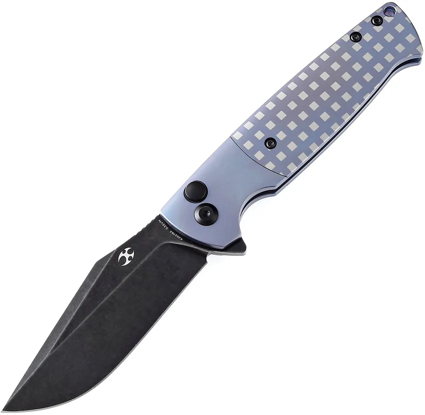 Kansept Shikari Button Lock Knife Blue Anodized Ti (3.36" Black Stonewash)