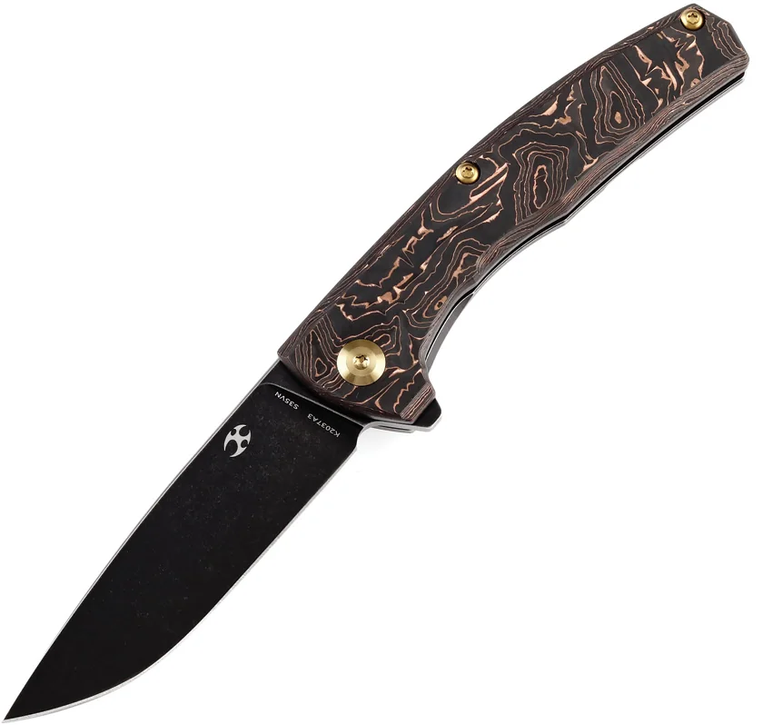 Kansept AGI Frame Lock Knife Copper Carbon Fiber/Titanium (2.9" Black Stonewash)