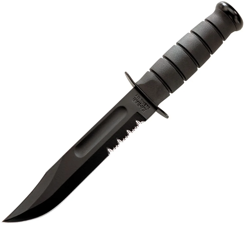 Ka-Bar Full-Size Fighting/Utility Knife Black GFN Sheath (7" Black Serr) 1214