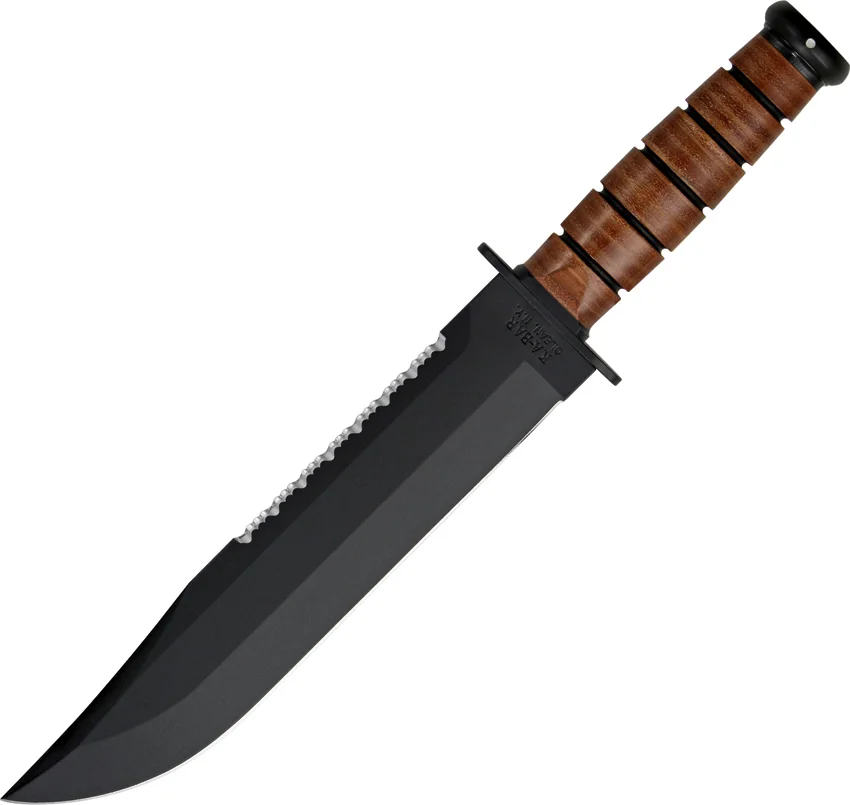Ka-Bar Bowie Big Brother Fixed Blade Knife Leather Serr Top (9.37" Black) 2217