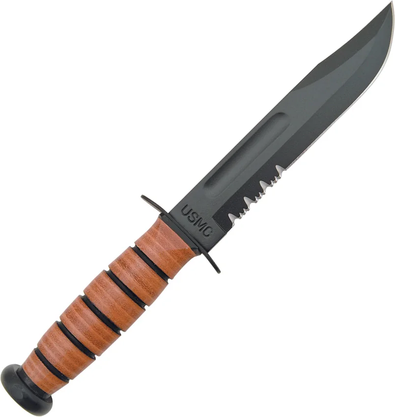 Ka-Bar Bowie Full Size USMC Knife GFN Sheath (7" Black Serr) 5017