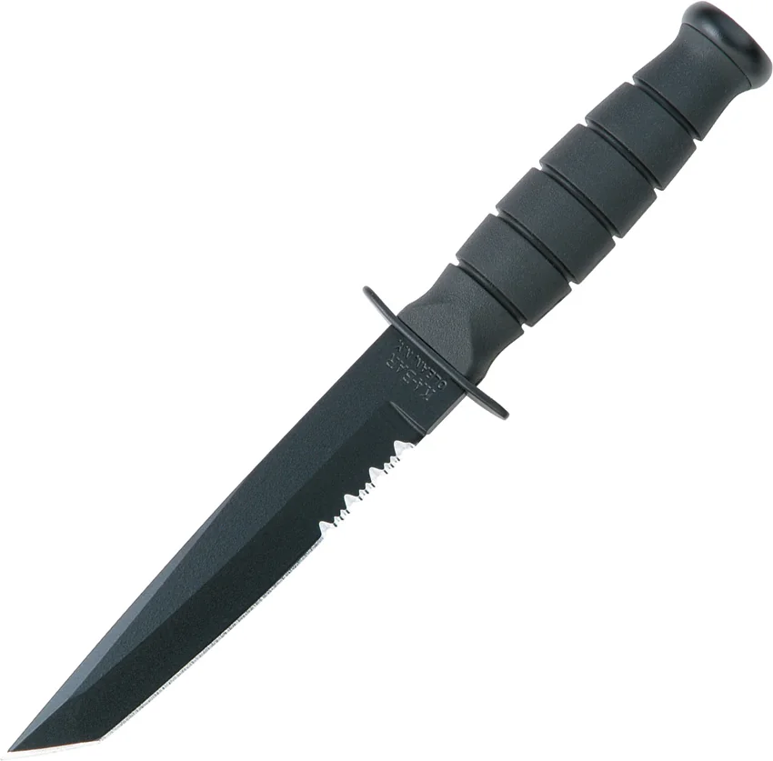 Ka-Bar Short Tanto Fighting/Utility Knife Black GFN Sheath (5.25" Serr) 5055