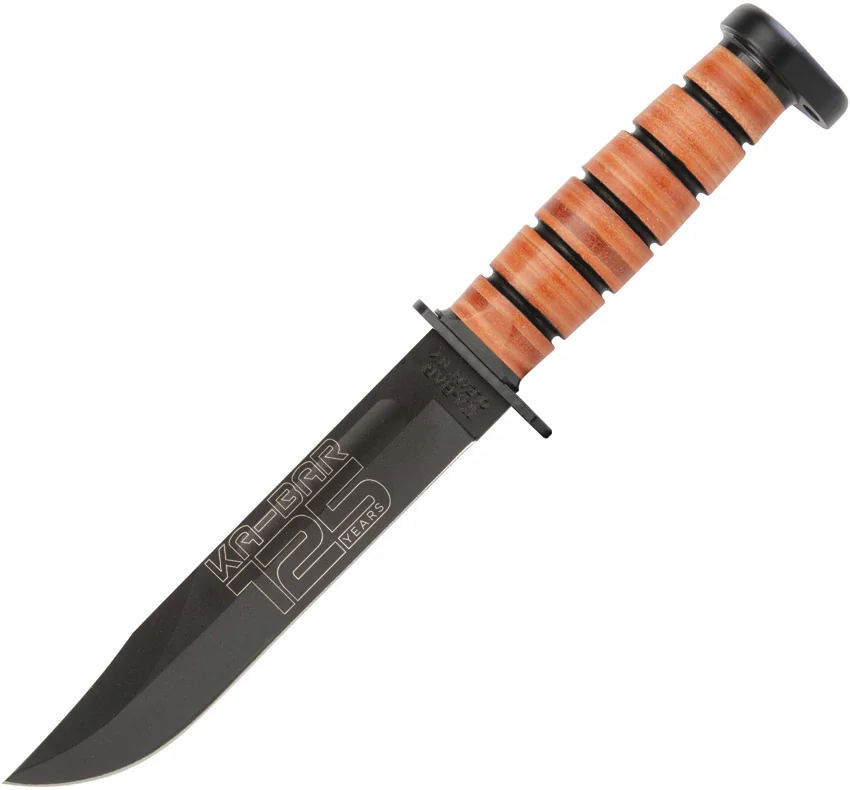 Ka-Bar 125TH Anniversary Dogs Head Fixed Blade Knife (7" Black Oxide)