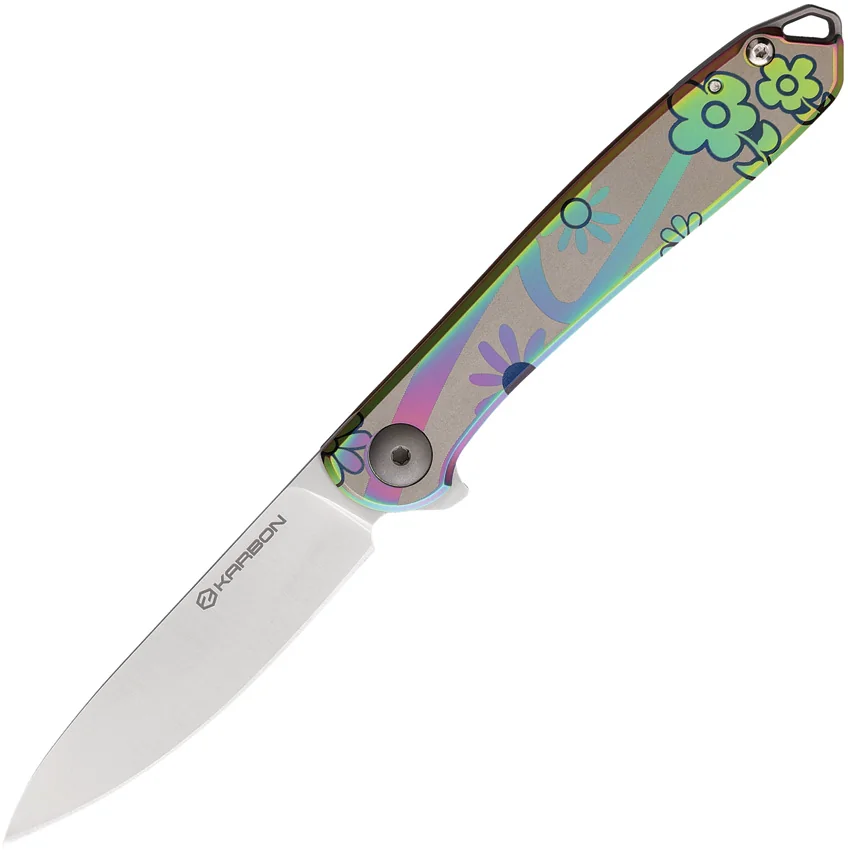 Karbon Knives Tidbit Frame Lock Knife Floral Pattern Steel (3" Satin)