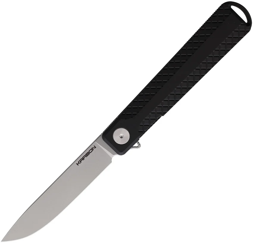 Karbon Knives Beatnik Liner Lock Knife Black Aluminum (3.25" Satin 14C28N)