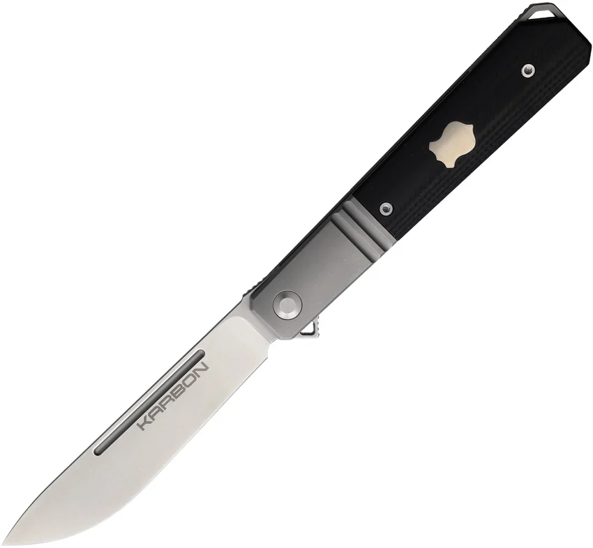 Karbon Knives Flatline Frame Lock Knife Black G-10 (3" Satin 154CM)