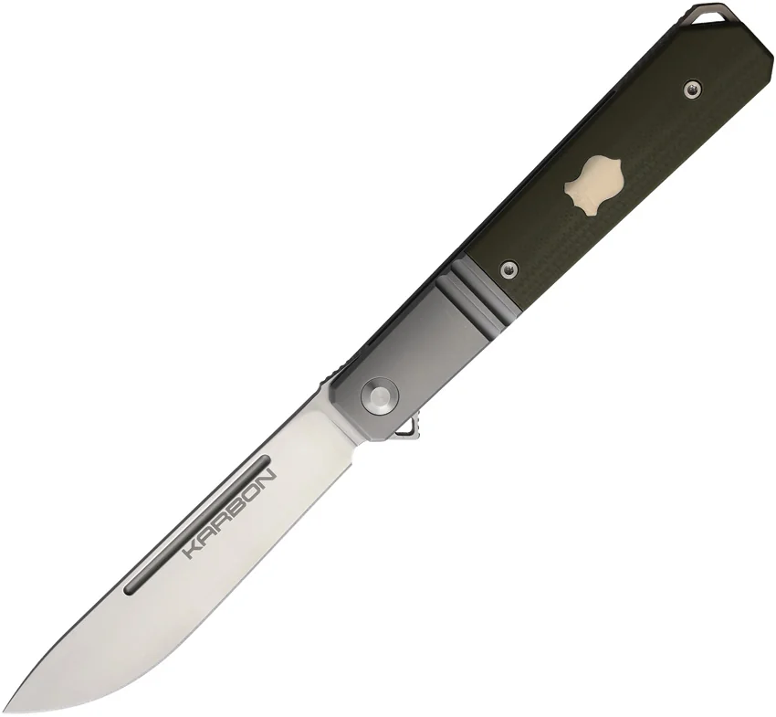 Karbon Knives Flatline Frame Lock Knife OD Green G-10 (3" Satin 154CM)