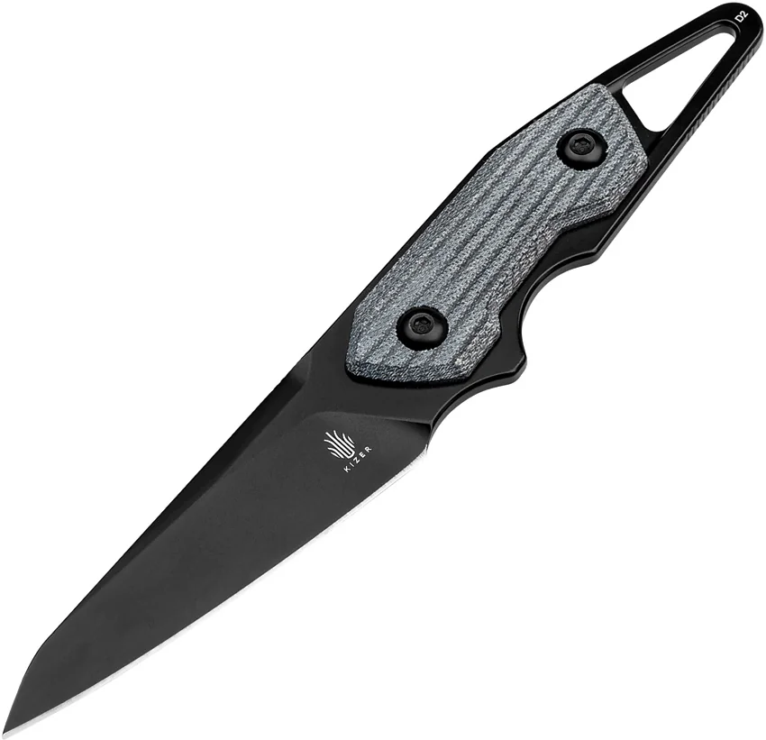 Kizer Groom Fixed Blade Knife Black Denim Micarta (3.08" Black D2)