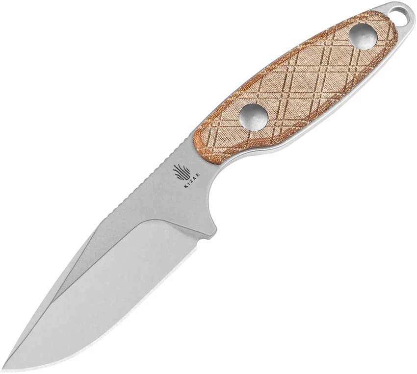Kizer Derek Sharon Muskrat Fixed Blade Knife Brown Micarta (3.1" Stonewash)