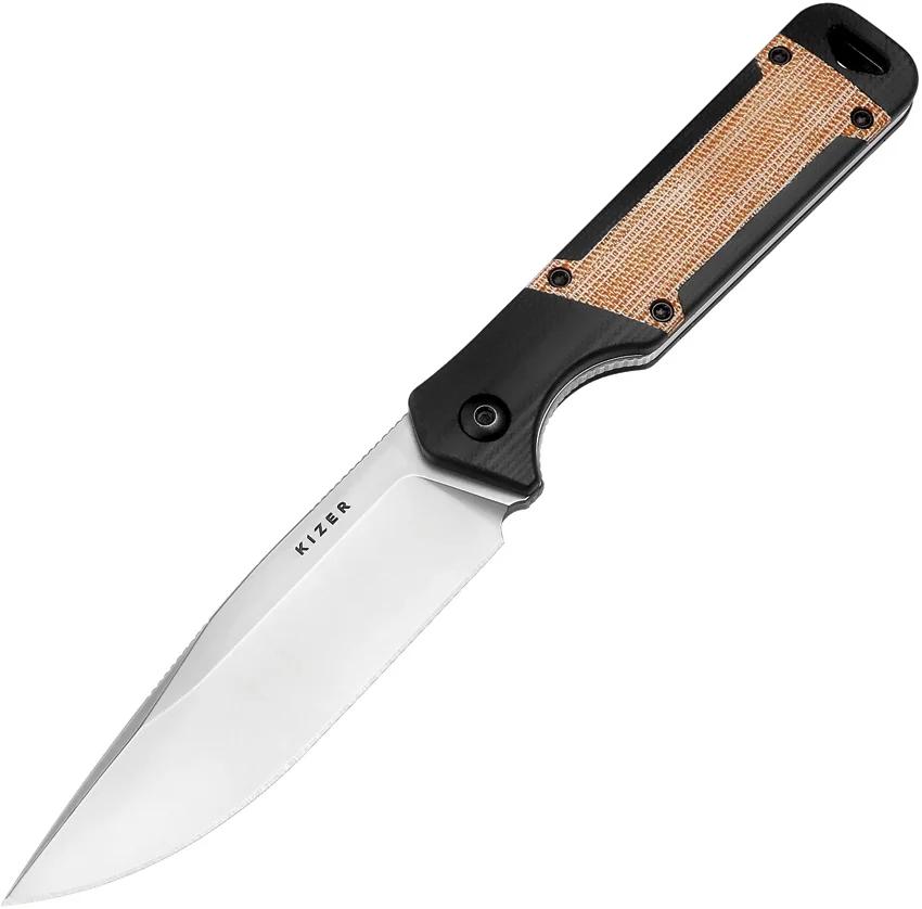 Kizer Militaw Fixed Blade Knife Black G-10 + Brown Micarta Inlay (3.8" Satin)