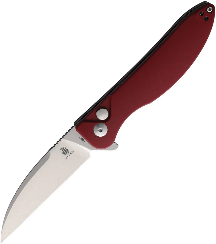 Kizer Swaggs Swayback Button Lock Knife Red Micarta (3" Stonewash) V3566N4