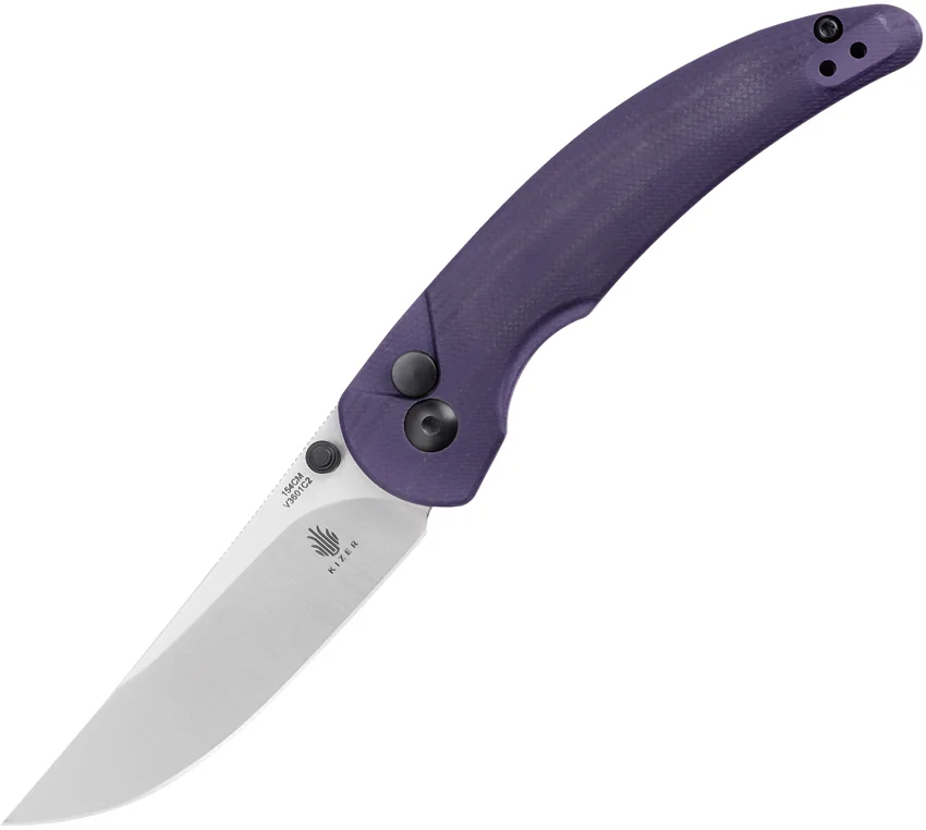 Kizer Swaggs Chili Pepper Button Lock Knife Purple G-10 (3" Satin 154CM)