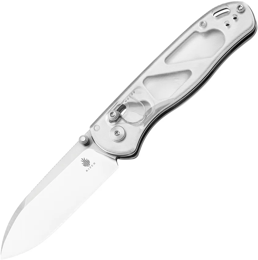 Kizer Azo Drop Bear Clutch Lock Knife White Acrylic (3" Satin)