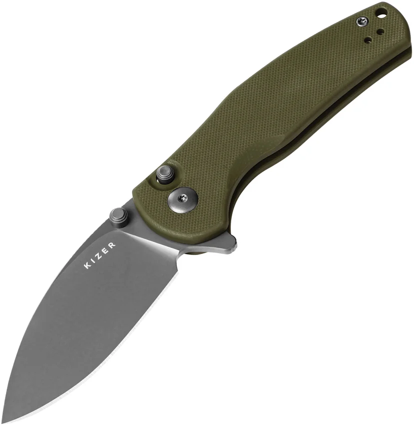 Kizer Azo Mini Grouper Button Lock Knife Olive Green G-10 (3.1" Gray SW) V3669A3