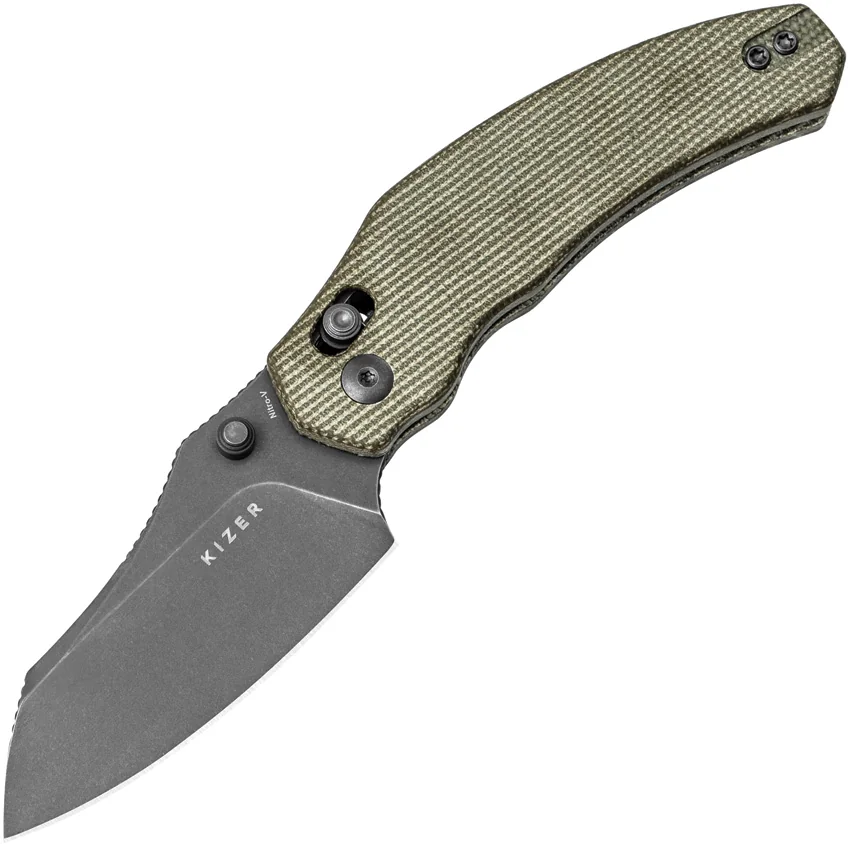 Kizer Bulldog Clutch Lock Knife Green Micarta (3" Black Nitro-V) V3672A3