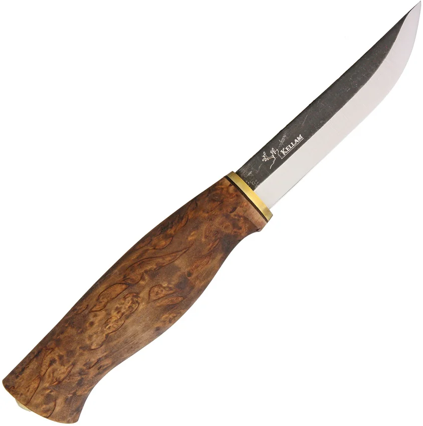 Kellam Knives Puukko Fixed Blade Knife Stained Curly Birch (3.75" Satin)