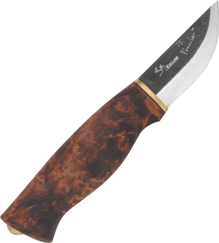 Kellam Knives Prowler Fixed Blade Knife Stained Curly Birch (2.9" Satin)