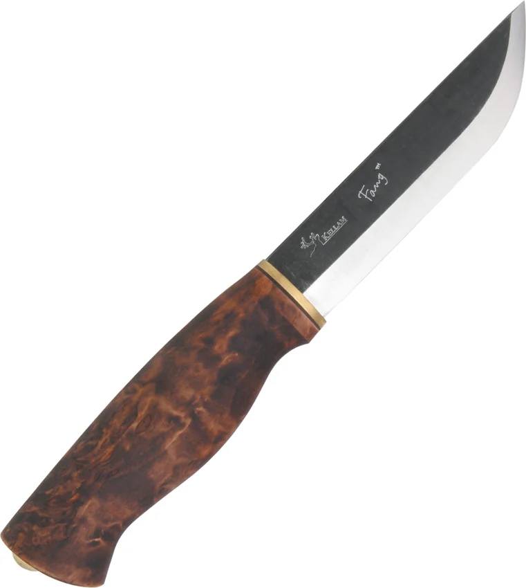 Kellam Knives Fang Fixed Blade Knife Stained Curly Birch (4.75" Satin)