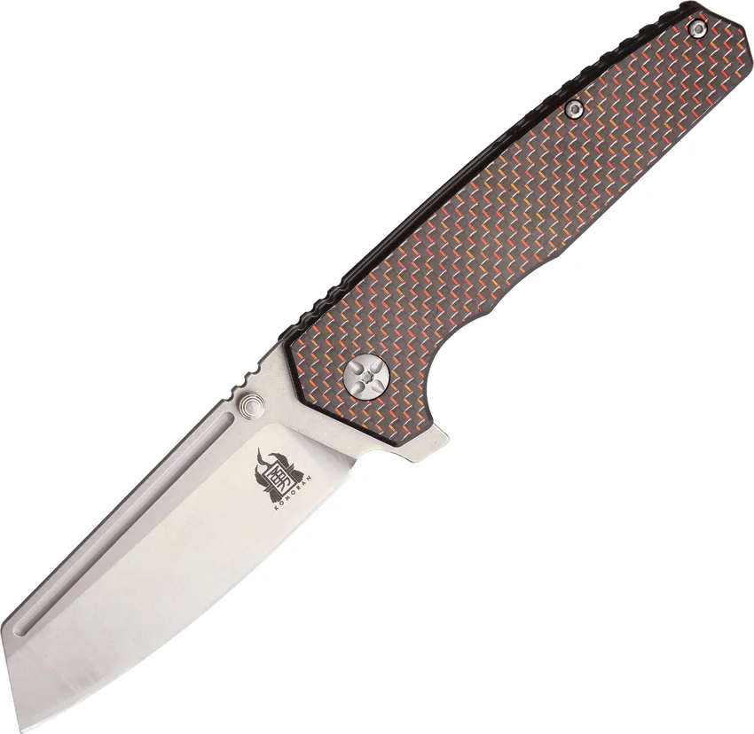 Komoran KO021 Liner Lock Knife Black G-10/Red CF (3.7" Stonewash)