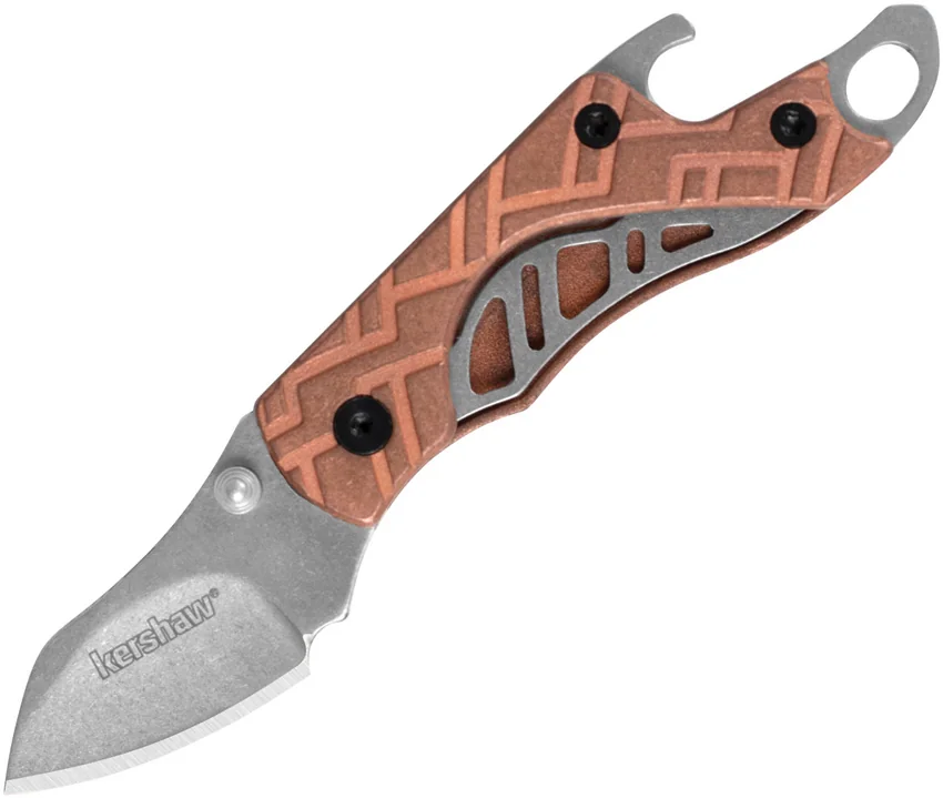 Kershaw Copper Cinder Keychain Knife Bottle Opener (1.4" Stonewash) 1025Cu