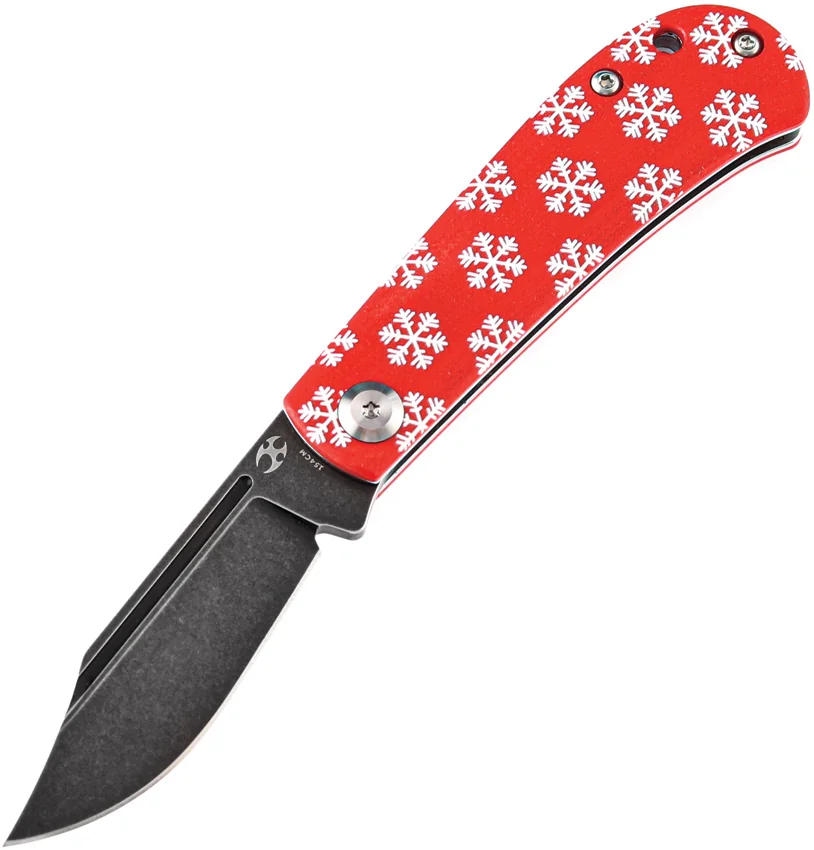 Kansept Knives Swan Bevy Slip Joint Knife Red G-10 Snowflakes (2.5" Black SW)