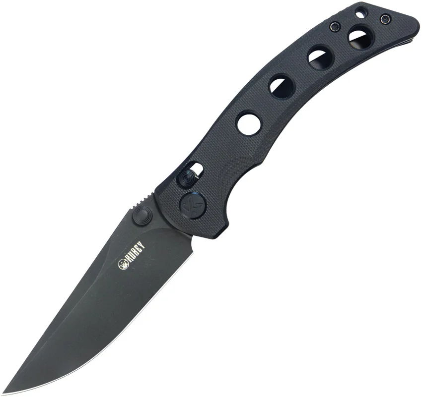 Kubey Hound Crossbar Lock Knife Black G-10 (3.4" Black Stonewash)