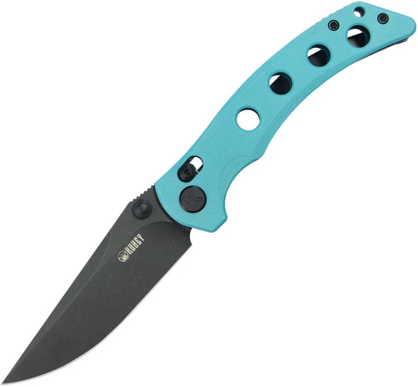 Kubey Knives Hound Crossbar Lock Knife Tiffany Blue G-10 (3.4" Black Stonewash)