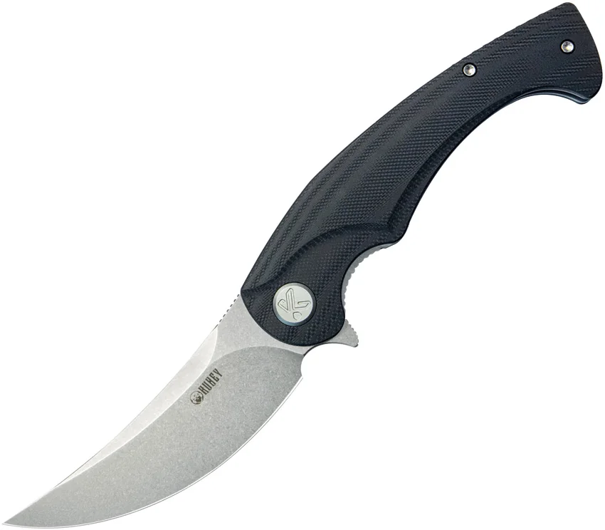 Kubey Knives Scimitar Liner Lock Knife Black G-10 (3.5" Bead Blast 14C28N)