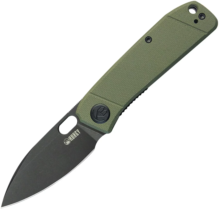 Kubey Knives Hyde Drop Point Liner Lock Knife OD Green G-10 (3" BB/Black SW)