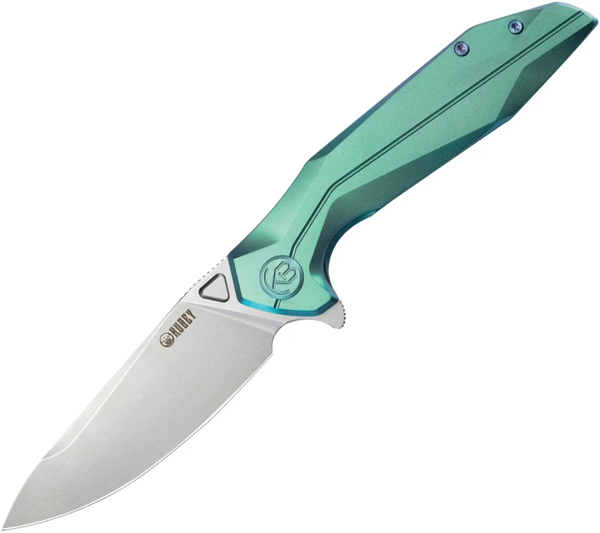 Kubey Nova Drop Point Frame Lock Green Titanium (3.7" Bead Blasted)