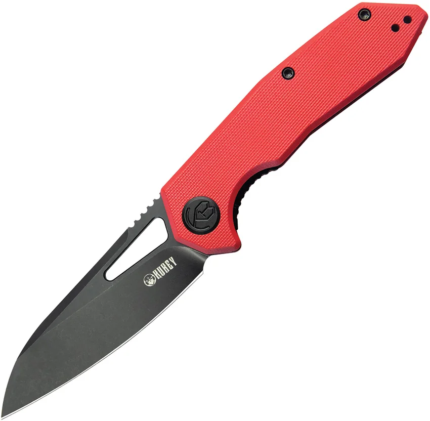 Kubey Vagrant Liner Lock Knife Red G-10 (3.2" Black Stonewash 14C28N)