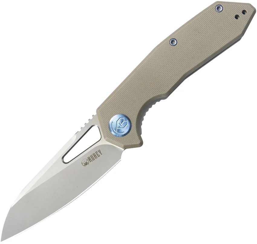 Kubey Vagrant Liner Lock Knife Tan G-10 (3.2" Bead Blast M390)